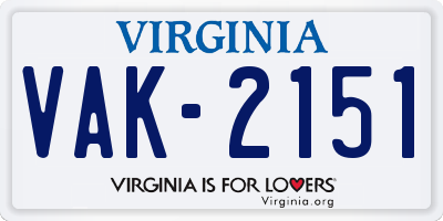 VA license plate VAK2151