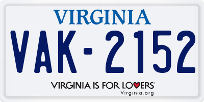 VA license plate VAK2152