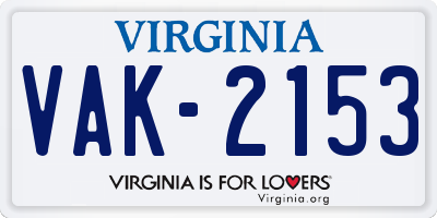 VA license plate VAK2153
