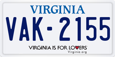 VA license plate VAK2155