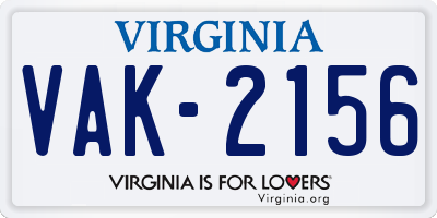 VA license plate VAK2156