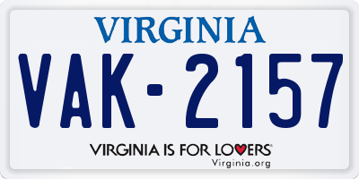 VA license plate VAK2157
