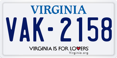 VA license plate VAK2158