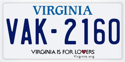 VA license plate VAK2160