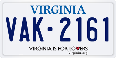 VA license plate VAK2161
