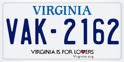 VA license plate VAK2162