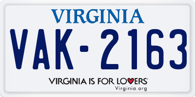 VA license plate VAK2163