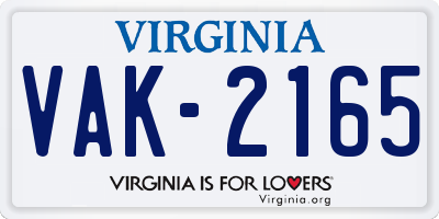 VA license plate VAK2165