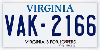 VA license plate VAK2166