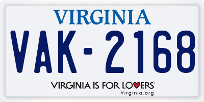VA license plate VAK2168