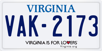 VA license plate VAK2173