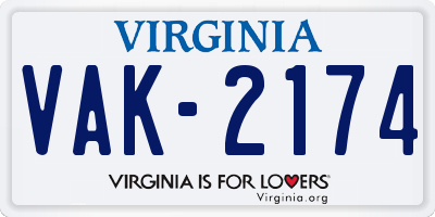 VA license plate VAK2174