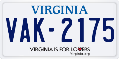 VA license plate VAK2175