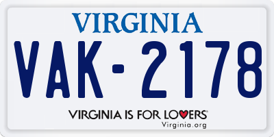 VA license plate VAK2178
