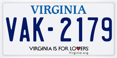 VA license plate VAK2179