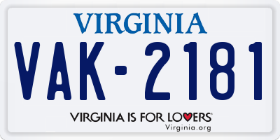 VA license plate VAK2181