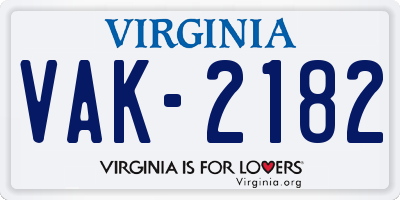 VA license plate VAK2182