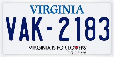 VA license plate VAK2183