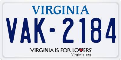 VA license plate VAK2184