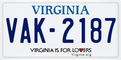 VA license plate VAK2187