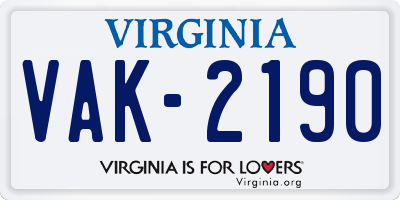 VA license plate VAK2190
