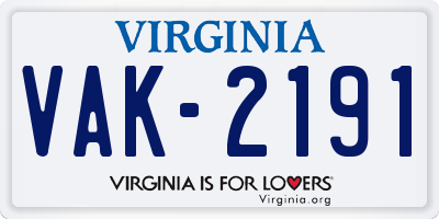 VA license plate VAK2191