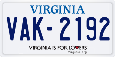 VA license plate VAK2192