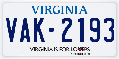 VA license plate VAK2193