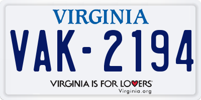 VA license plate VAK2194