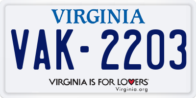 VA license plate VAK2203