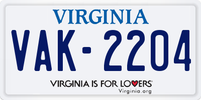 VA license plate VAK2204