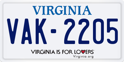 VA license plate VAK2205