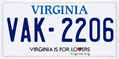 VA license plate VAK2206