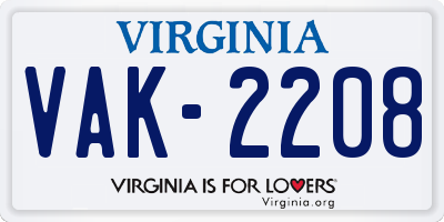 VA license plate VAK2208