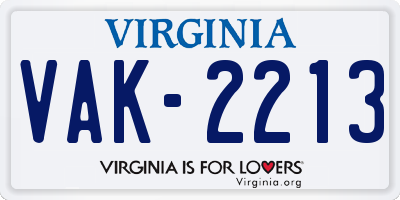 VA license plate VAK2213