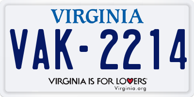 VA license plate VAK2214