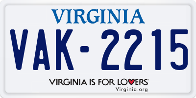 VA license plate VAK2215