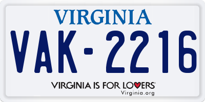 VA license plate VAK2216
