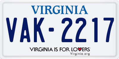 VA license plate VAK2217