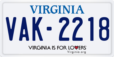 VA license plate VAK2218