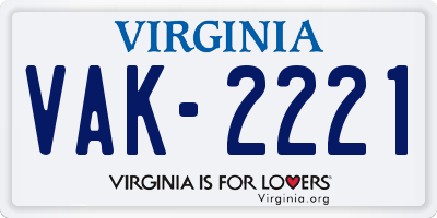 VA license plate VAK2221