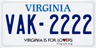 VA license plate VAK2222