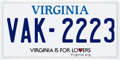 VA license plate VAK2223