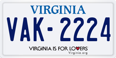 VA license plate VAK2224