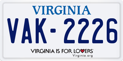 VA license plate VAK2226