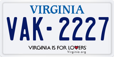VA license plate VAK2227