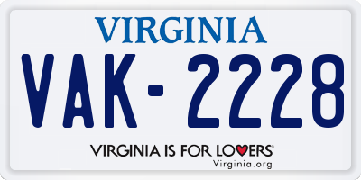 VA license plate VAK2228
