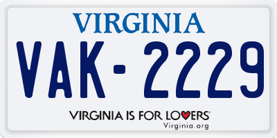 VA license plate VAK2229