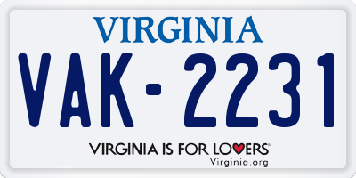 VA license plate VAK2231