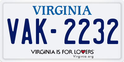 VA license plate VAK2232